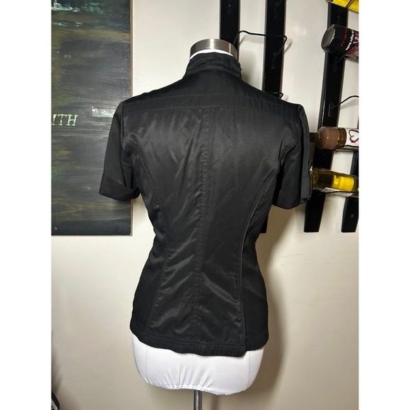 WHBM Black Short Sleeve Zip Up Ruffle Utility Jacket Blouse 4 - Picture 5 of 6